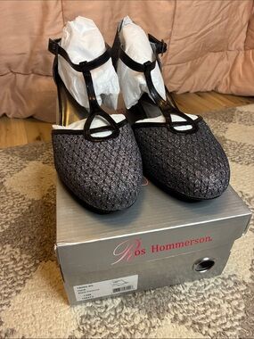 Ros Hommerson Heidi Black Glitter T-Strap Women's Heels (Wide Width)